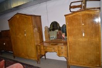 Lot 742 - A bedroom suite in burr and satin walnut, to...