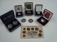 Lot 197 - Silver proof coins, to include: 50p, 2 x £1;...