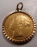 Lot 221 - A Victorian gold sovereign, 1880, in 9ct....