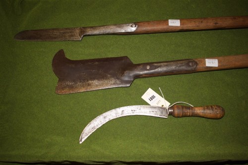 Lot 1081 - Three vintage cutting tools with wooden