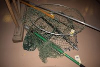 Lot 1107 - Three fisherman's nets various: and a gaff.