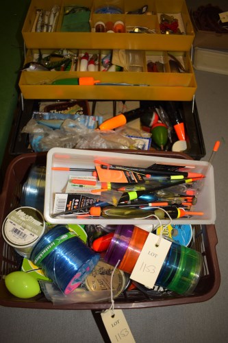 Lot 1153 - A plastic cantilever fishing tackle box,...