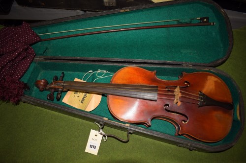 Lot 1213 - A violin bearing 'Antonias Straduarius 1725'...
