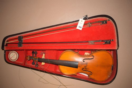 Lot 1228 - An early 20th Century violin the back 14 3/4in....