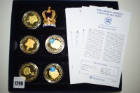 Lot 1290 - A set of five gold plated copper coins, The...