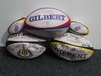 Lot 390 - Five signed rugby balls, two large and two...