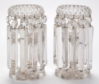 Lot 333 - Pair cut glass table lustres, each with...