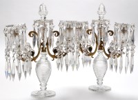 Lot 334 - Pair of giltmetal mounted cut glass candelabra,...