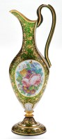 Lot 347 - Opaque and green overlay glass ewer, gilded...