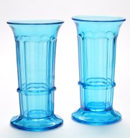 Lot 354 - Pair of blue and pair of yellow glass vases of...