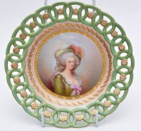 Lot 425 - Cabinet plate with painted portrait of...