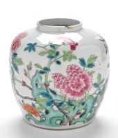 Lot 455 - Chinese Famille Rose jar, painted with floral...