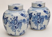 Lot 471 - Pair of Chinese blue and white ginger jars and...