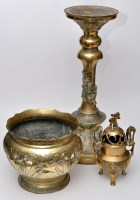 Lot 485 - Chinese brass jardiniere on stand, height...