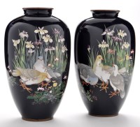 Lot 496 - Pair Japanese cloisonne vases, of ovoid form...