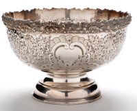 Lot 512 - A silver plate on copper embossed punch bowl,...