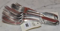 Lot 587 - Five Victorian table forks and four matching...