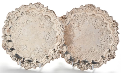 Lot 613 - A George II pair of silver waiters, by...