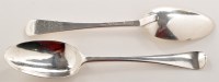 Lot 617 - Two George II tablespoons, by Ebenezer Coker,...