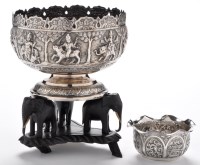 Lot 667 - A Burmese white metal embossed bowl, late...