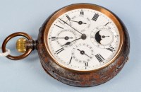 Lot 686 - A gunmetal calendar function moon phase pocket...