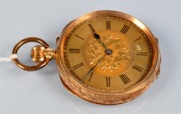 Lot 688 - A 19th Century Swiss 14k lady's fob watch,...