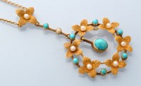 Lot 732 - An Edwardian turquoise and seed pearl floral...