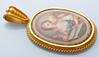 Lot 809 - A painted miniature pendant, the central...