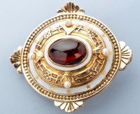 Lot 835 - A Renaissance revival brooch, the oval garnet...