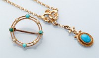 Lot 841 - An Edwardian style turquoise and yellow metal...