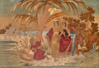 Lot 1077 - A Victorian wool work picture on silk,...