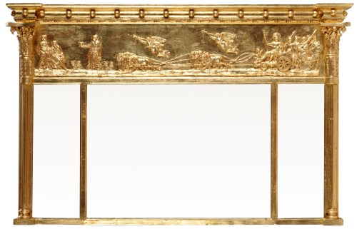 Lot 1188 - A Regency gilt over mantel mirror, the flared...