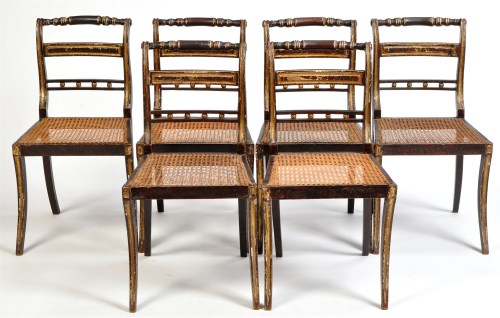 Lot 1195 - A set of six Regency stained wood and parcel...