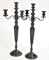 Lot 1222 - A pair of modern patinated bronze candelabra,...