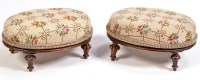 Lot 1255 - A pair of 19th Century oval walnut foot stools,...