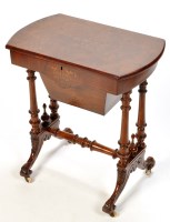 Lot 1308 - A Victorian burr walnut work table, the hinged...