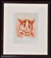 Lot 187 - Louis Wain (1860-1939) A surprised cat in bow...