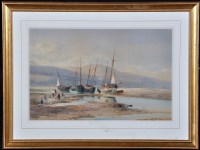 Lot 212 - Edward Tucker (1847-1909) Fishing boats on a...