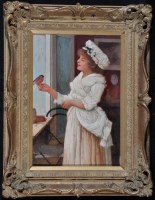 Lot 392 - Oliver Rhys (fl.1876-1893) Girl at a window...