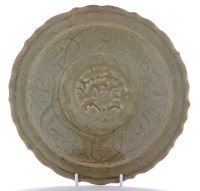 Lot 520 - Yaozhou celadon type stoneware shallow bowl,...