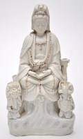 Lot 530 - Chinese Dehua figure of Guanyin and attendants,...