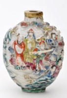 Lot 548 - Chinese Famille rose relief moulded snuff...