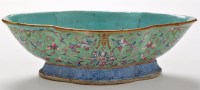 Lot 559 - Chinese green and turquoise enamel footed bowl,...