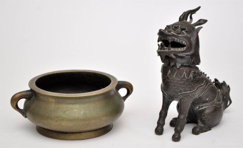 Lot 603 - Chinese bronze Qilin, with hinged head, height...