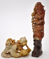 Lot 608 - Two Chinese soapstone carvings, one of...