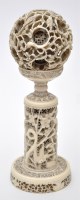 Lot 624 - Chinese carved ivory puzzle ball on stand,...