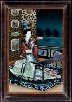 Lot 625 - Chinese glass painting, with young lady seated...