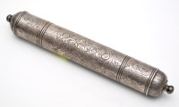 Lot 649 - Silver metal scroll holder and screw cover of '...
