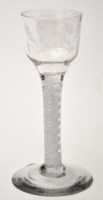 Lot 665 - Engraved opaque twist wine glass, of possible '...