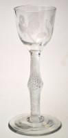 Lot 668 - Engraved air twist wine glass, of possible...